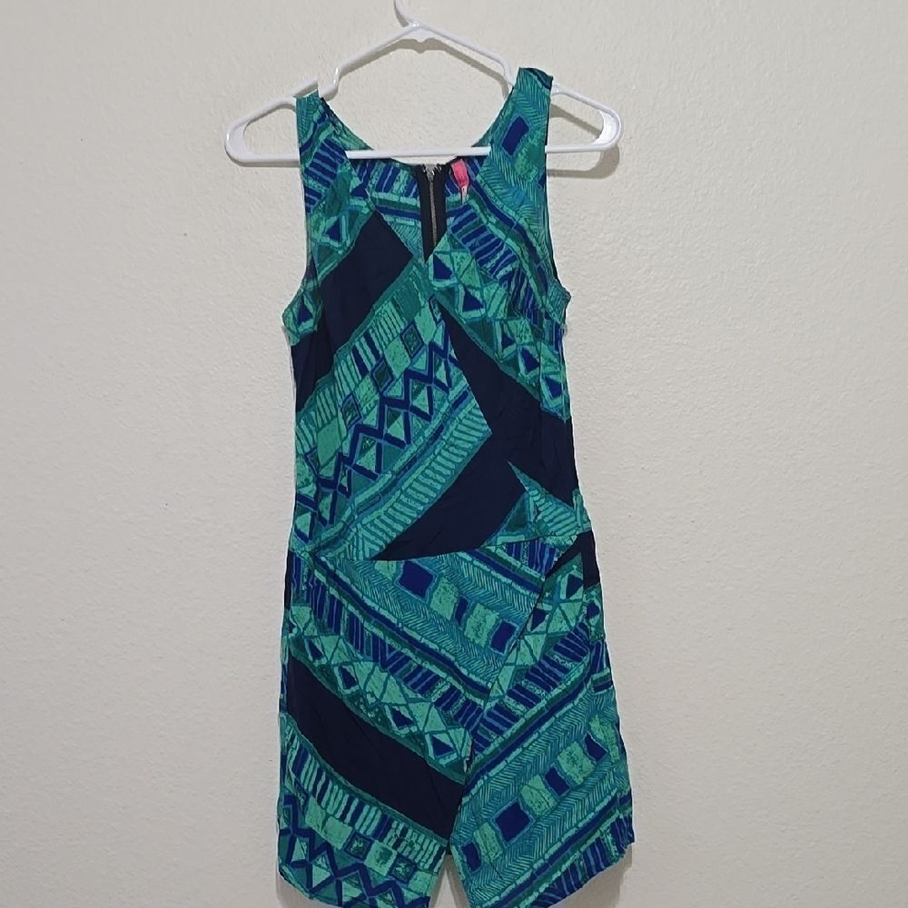 Tracy Reese Blue and Green dress with Bold Geometric Floral‎ Design
